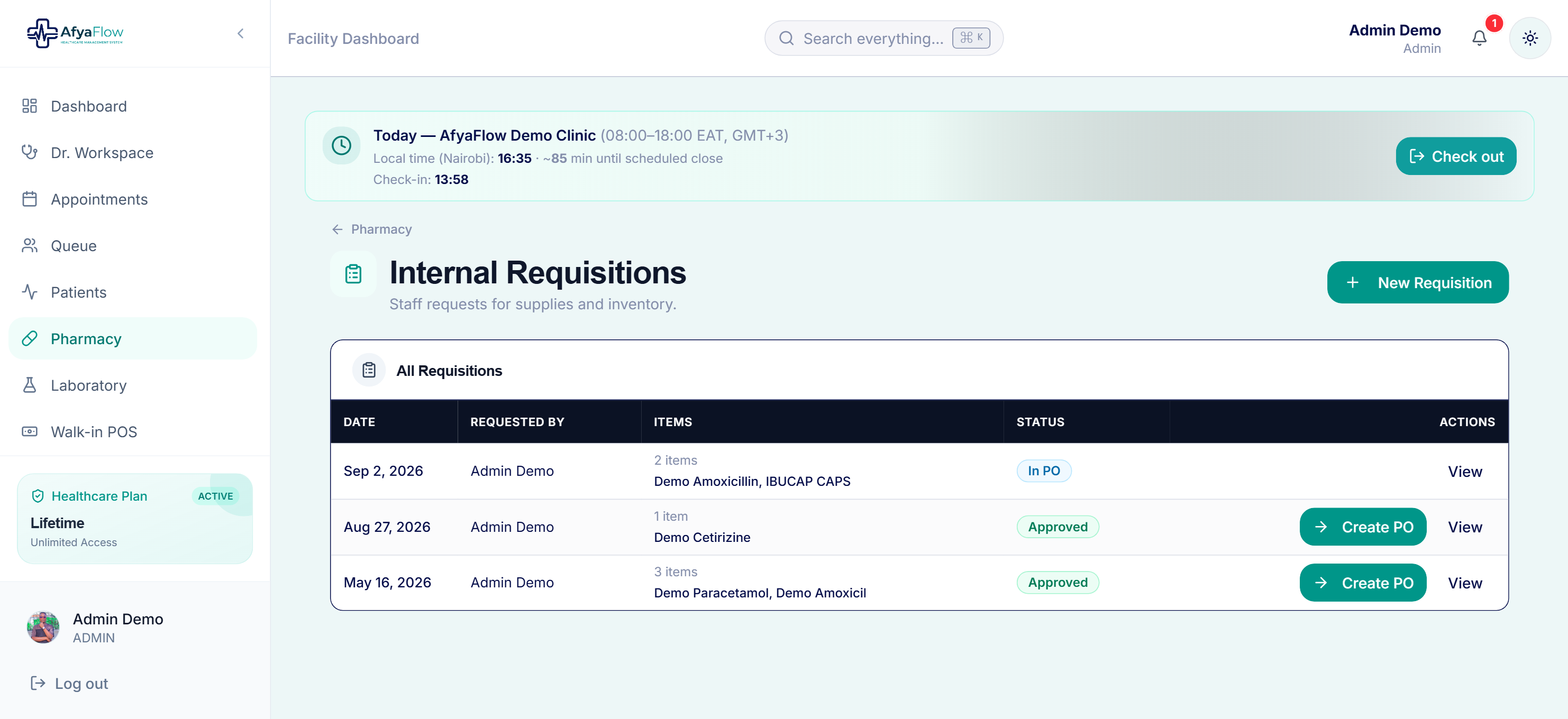 Internal requisitions list